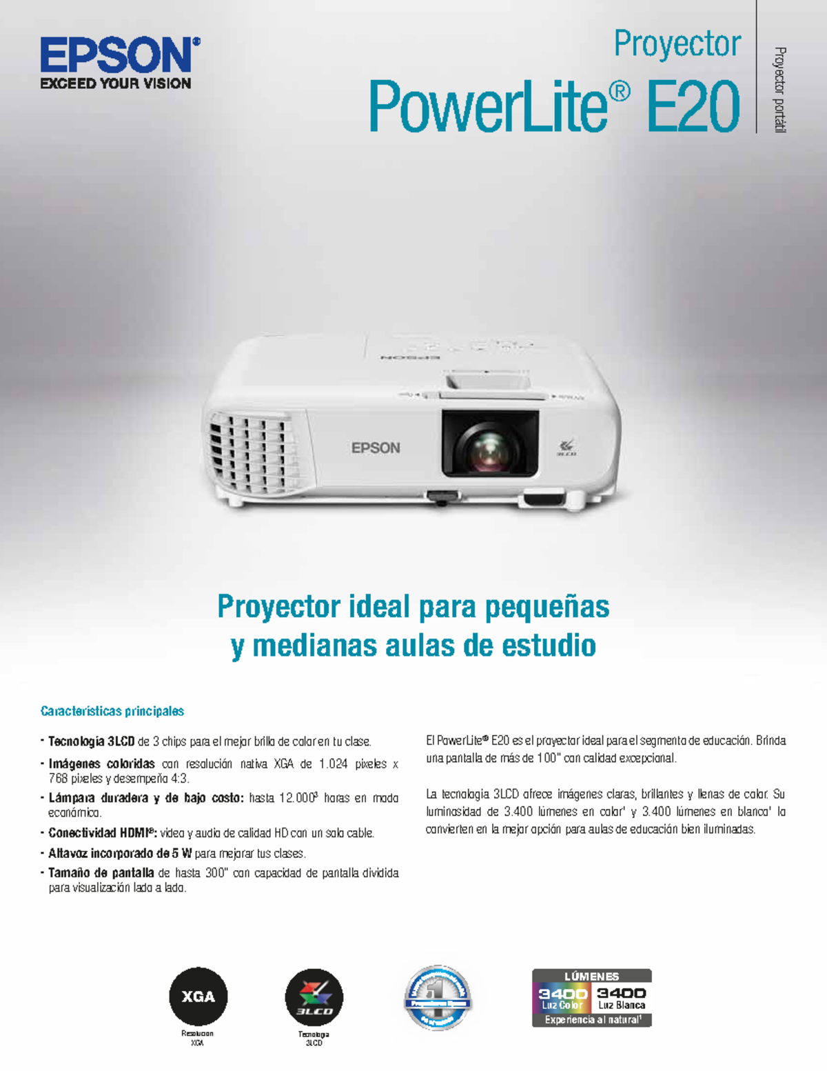 Hoja tecnica - proyector epson original - PowerLite ® E Proyector El ...
