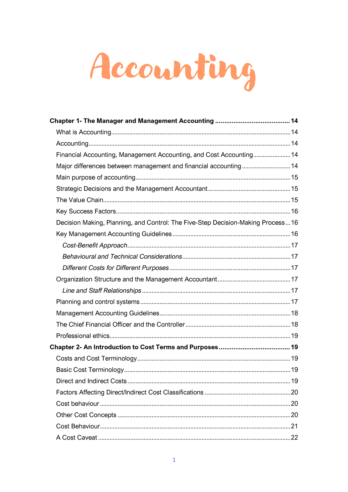 Summary Accounting - Accounting Chapter 1- The Manager And Management ...