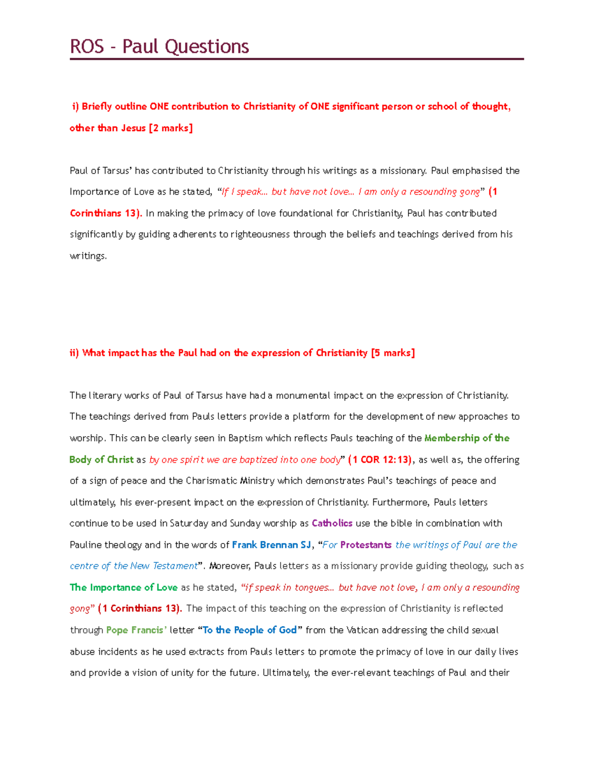 ROS Paul 1515 HSC SA Christianity significant person short answer Paul of Tarsus