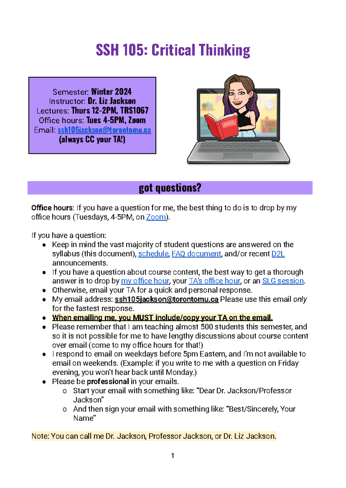 SSH 105 Syllabus - Winter 2024 - SSH 105: Critical Thinking Semester ...