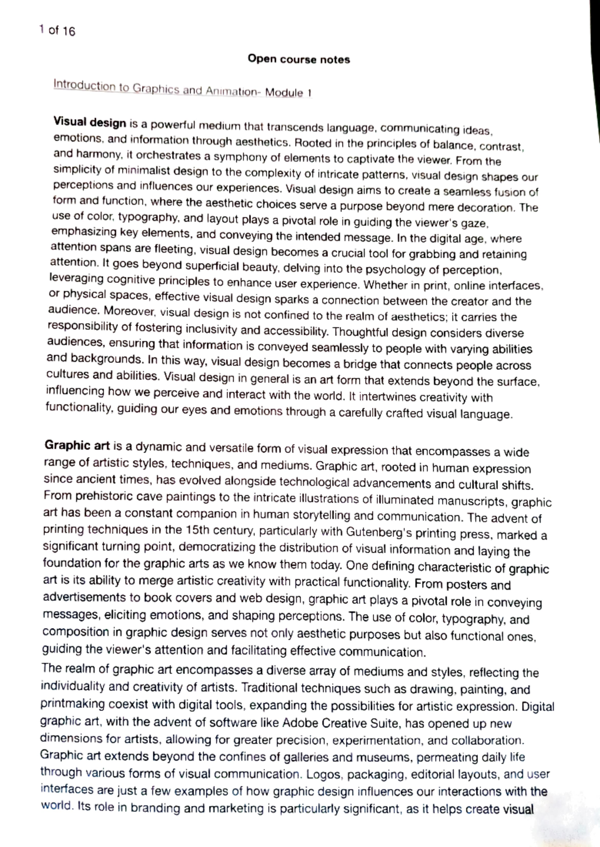 Module 1 gr - nonononono - Open course notes Introduction to Graphics ...