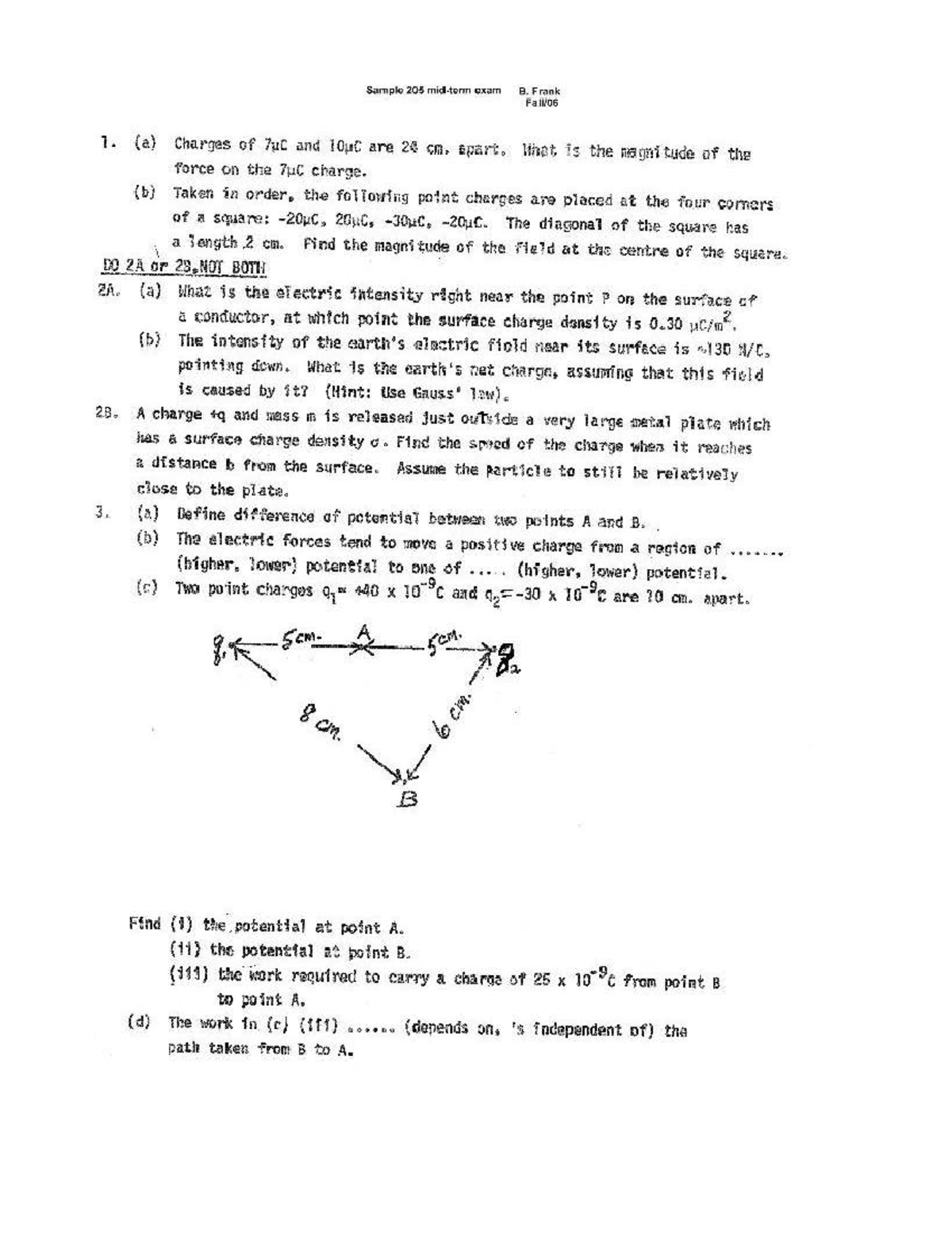 PHYS 205 - Frank's Midterm (2006-F) - Biol 201 - Studocu