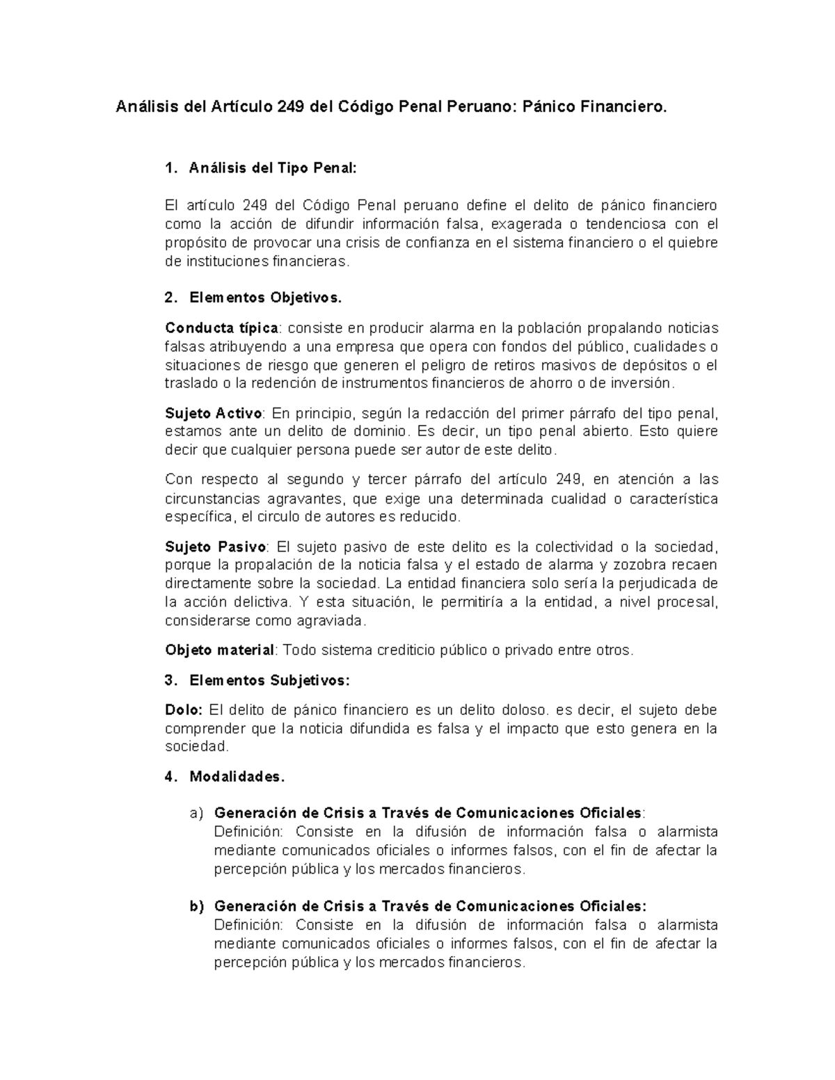 Análisis del Artículo 249 del Código Penal Peruano 99 - Análisis del ...