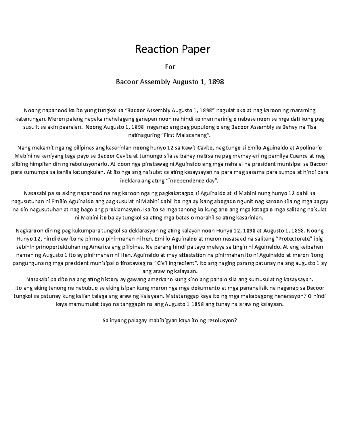 Papers reaction paper Reaction Paper For Bacoor Assembly Augusto 1