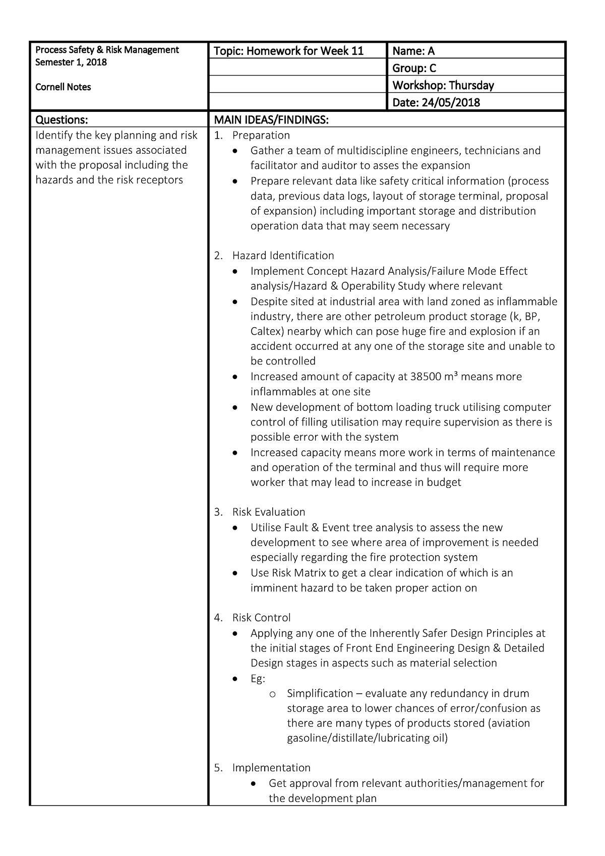 Homework (Food of Thoughts) Week 11 - Process Safety & Risk Management ...