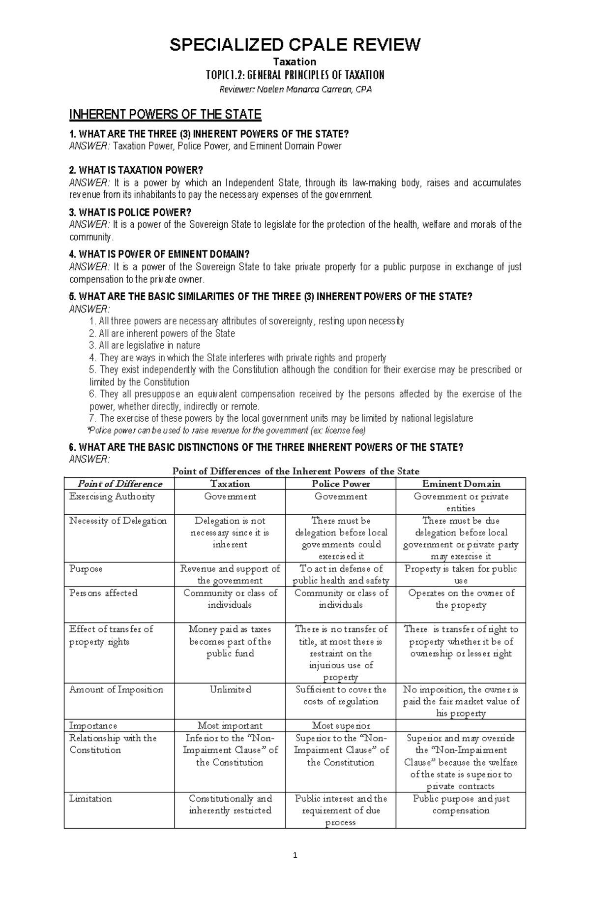NOTE-1 - Accounting - SPECIALIZED CPALE REVIEW Taxation TOPIC1: GENERAL ...