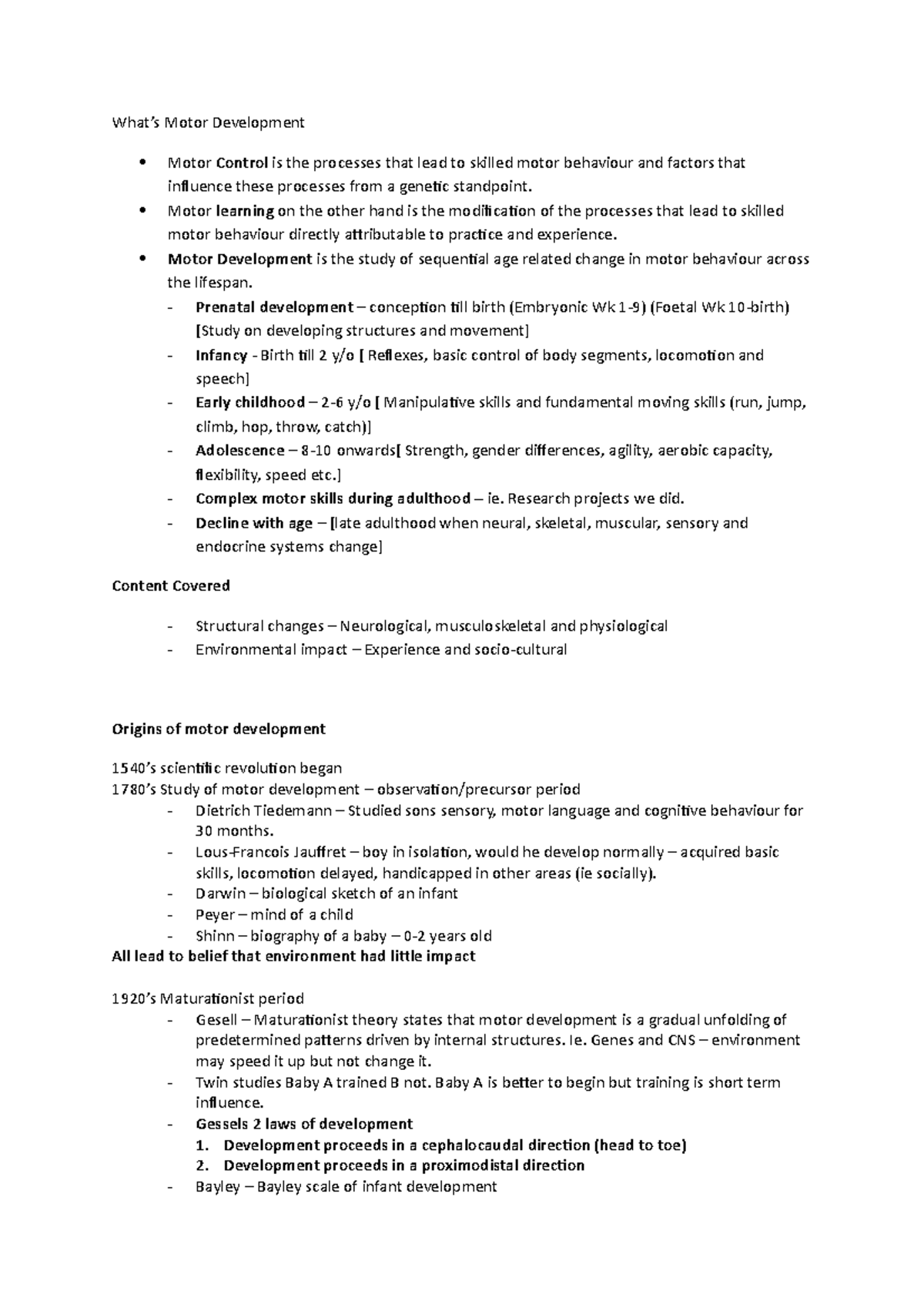 Lifespan Motor Development - Lecture notes - Notes 3345 - What’s Motor ...