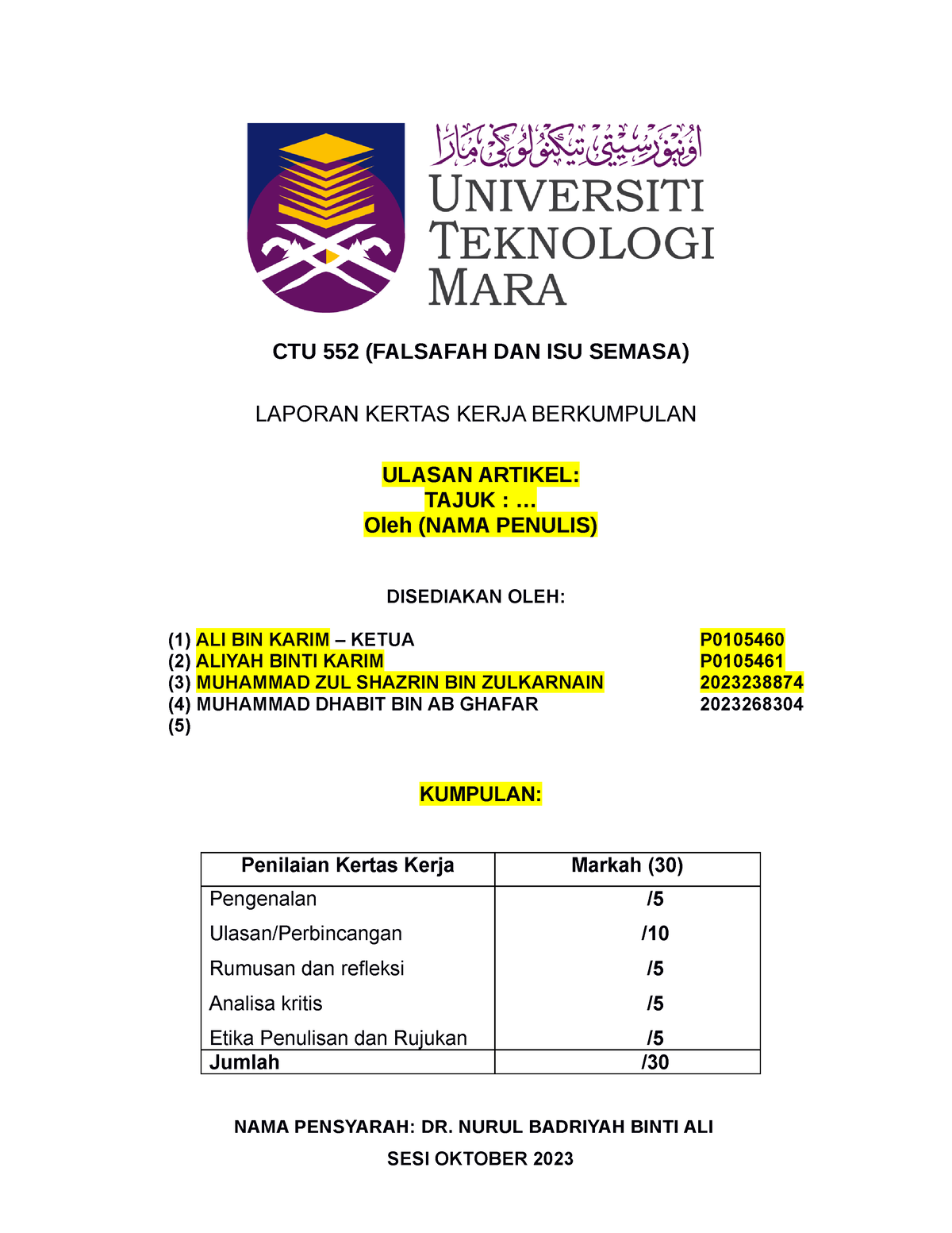 Group Assignment-1 - Assignment - CTU 552 (FALSAFAH DAN ISU SEMASA ...