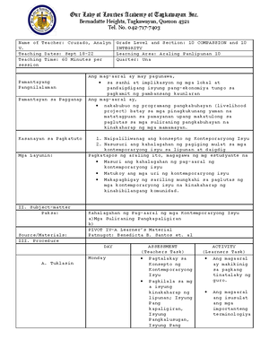 Mapeh 10 W1 - KJIP - Our Lady of Lourdes Academy of Tagkawayan Inc ...