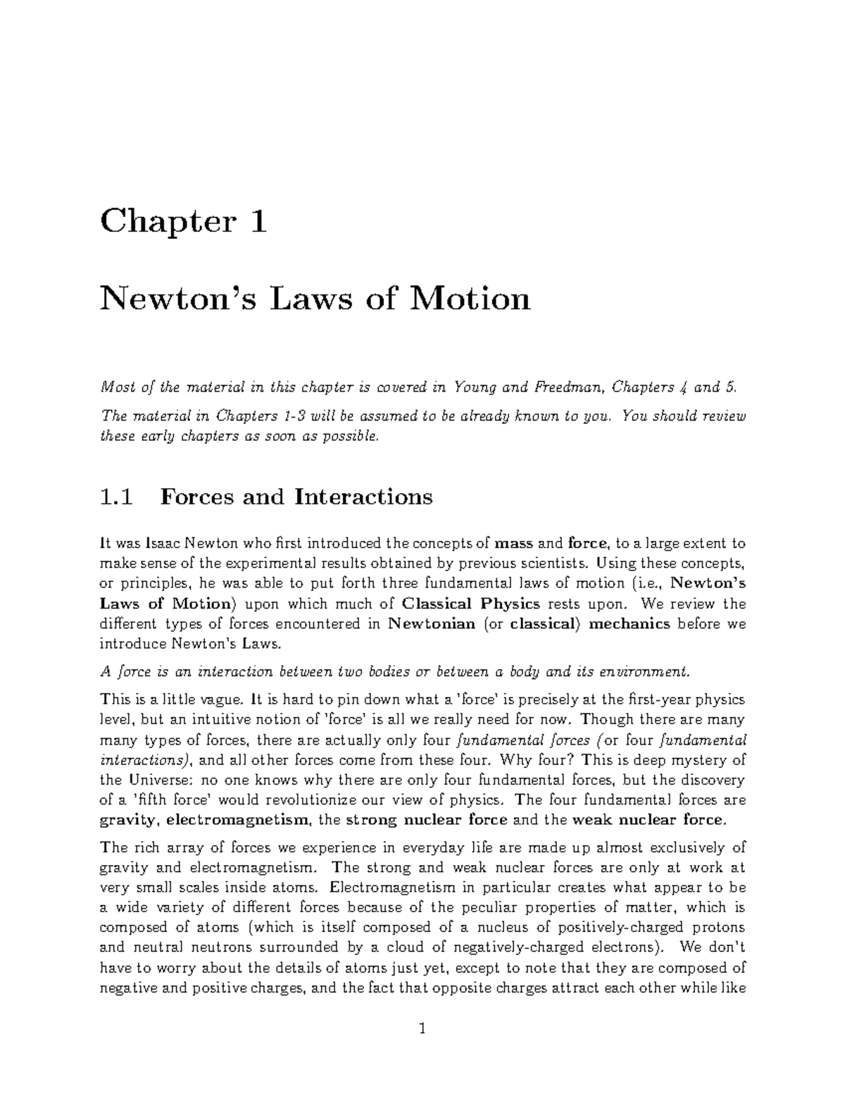Phys1080 lecture notes chapter 1 - Chapter 1 Newton’s Laws of Motion ...