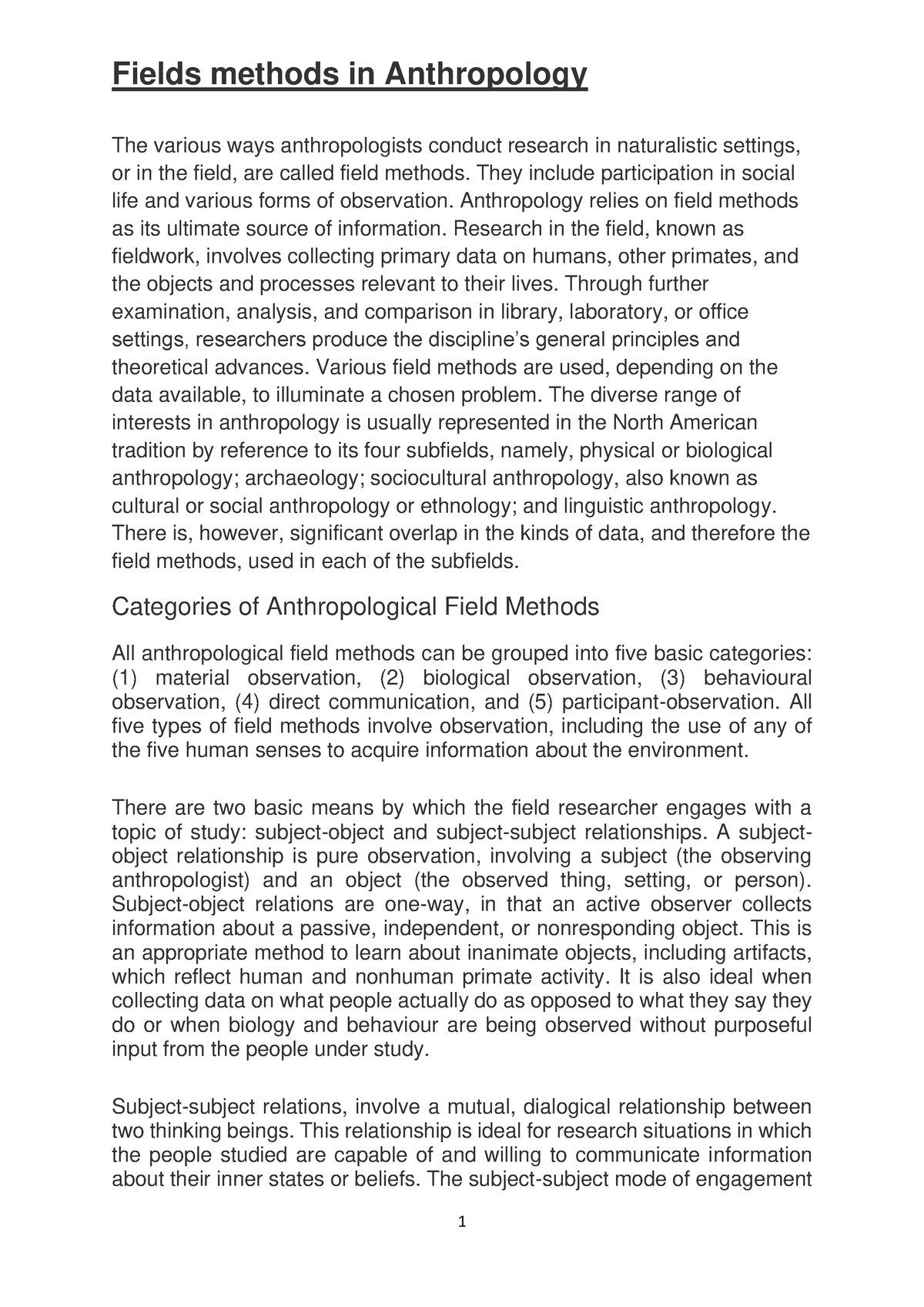 Fields methods in anthropology - The various ways anthropologists ...