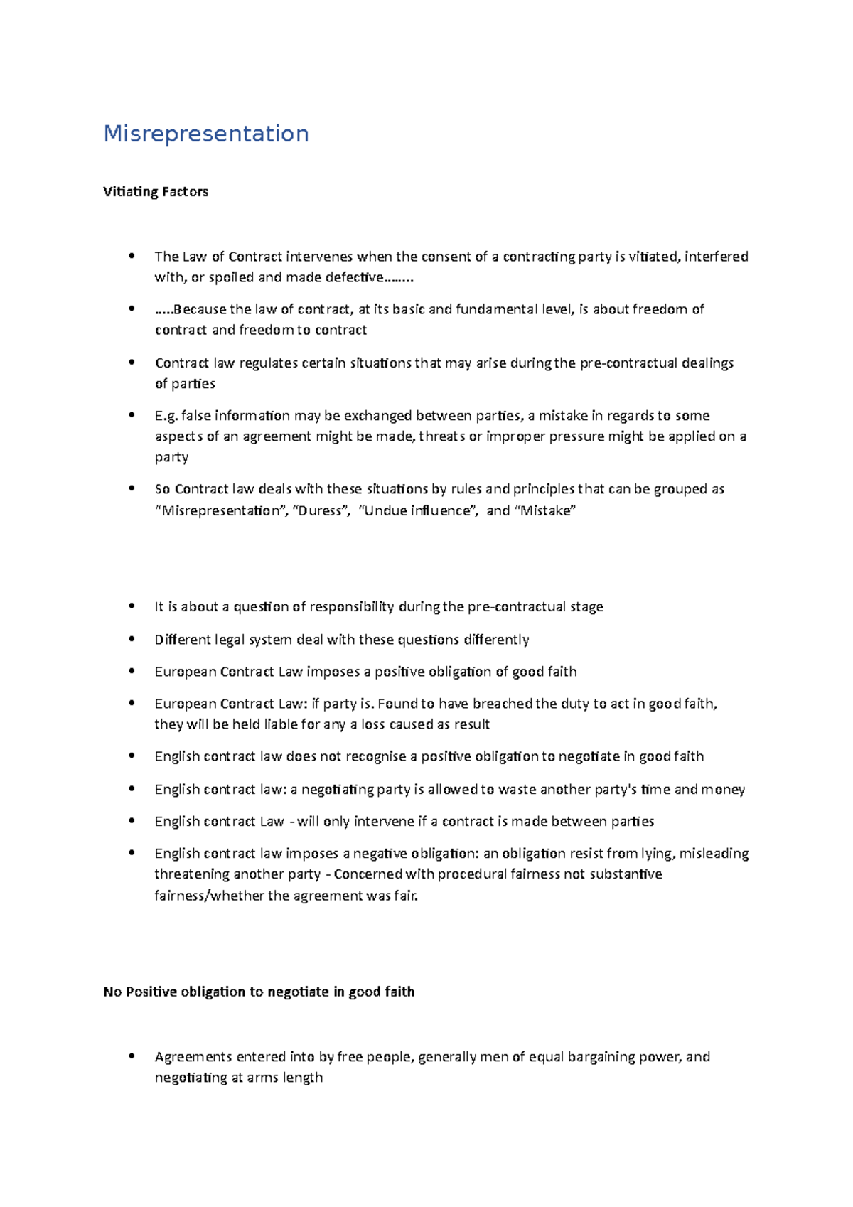 Misrep - Misrepresentation Vitiating Factors The Law Of Contract ...