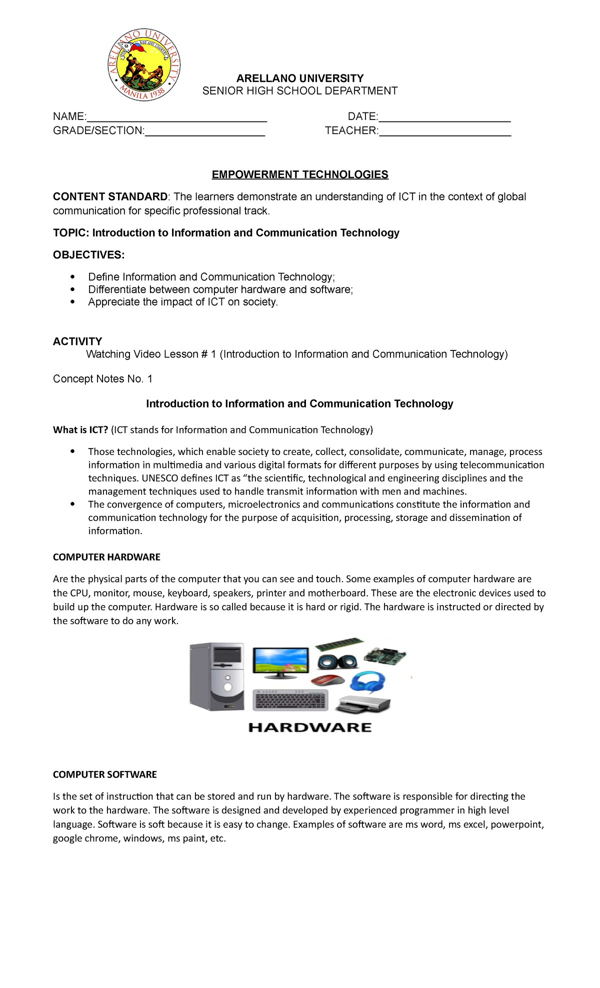 DLP 2 Introduction to Information and Communication Technology ET ...