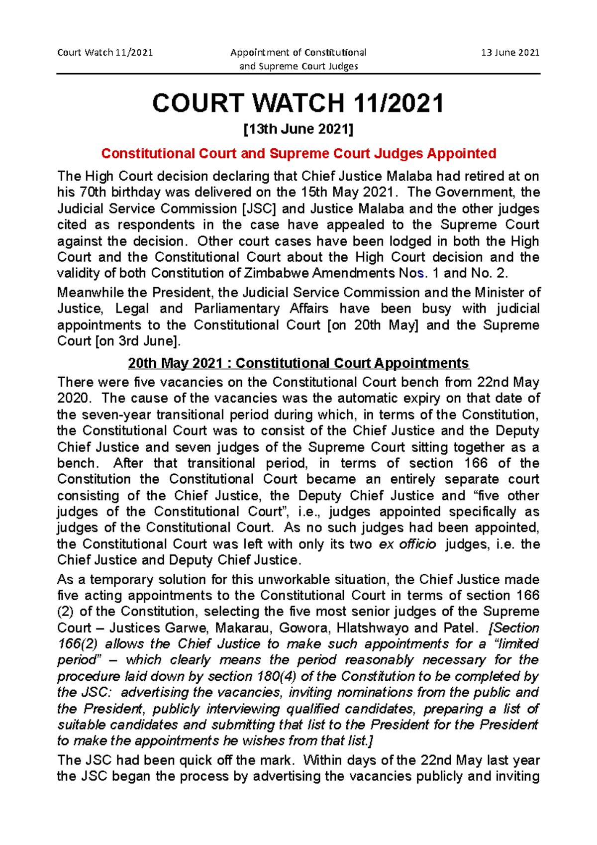 Court Watch 11-2021 - Appointment of Constitutional and Supreme Court ...