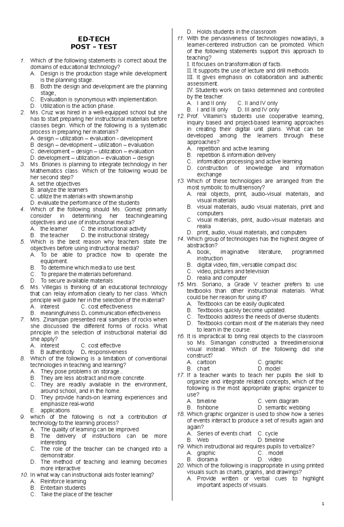 Educational Technology part 6 EDTECH POST TEST Which of the