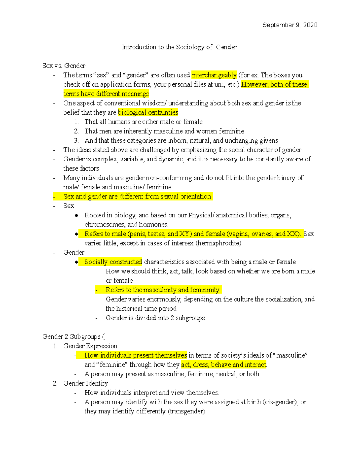 Socio Of Gender Lecture 1 - Introduction To The Sociology Of Gender Sex ...