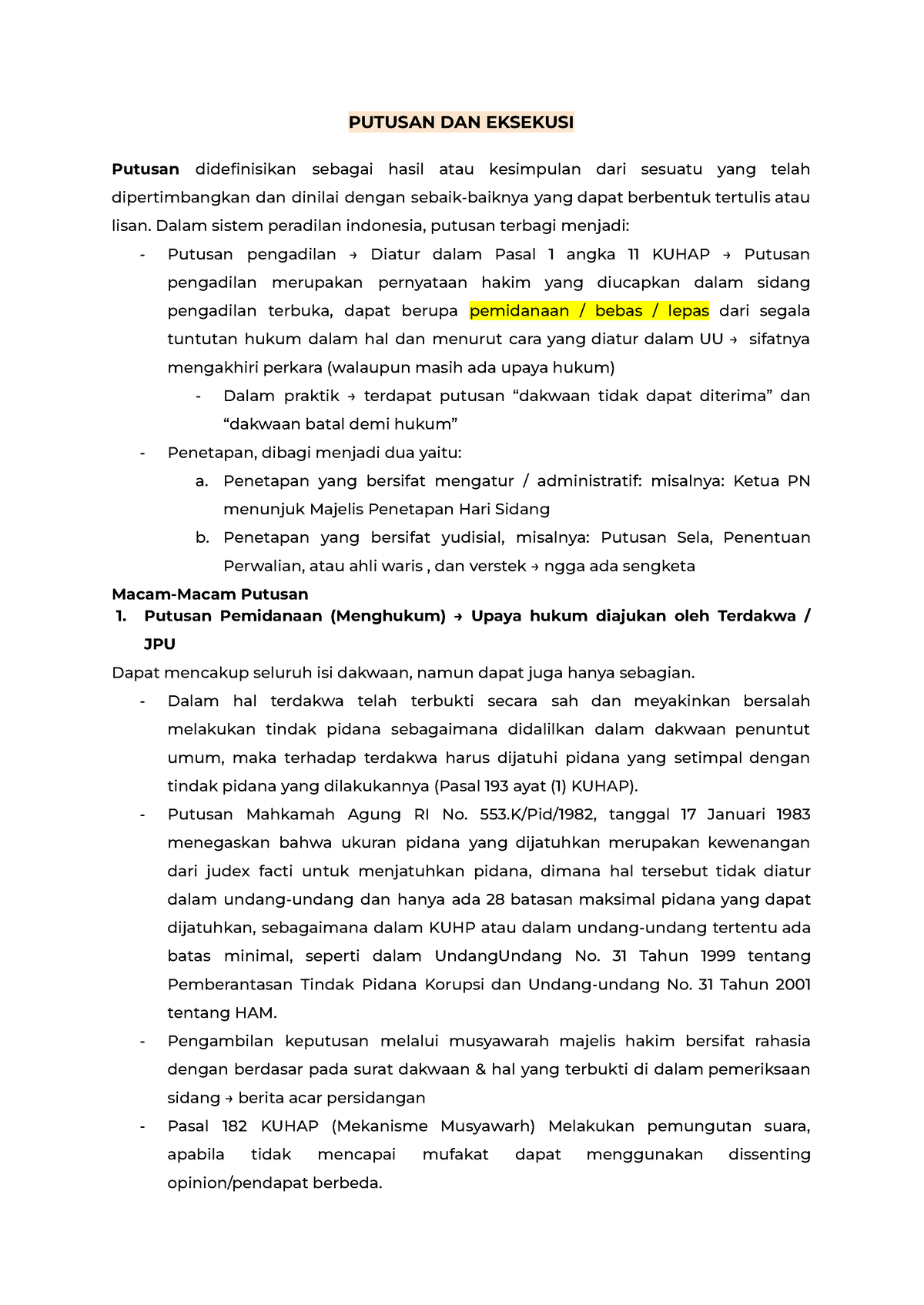 Hukum Acara Pidana - Putusan Dan Eksekusi Putusan Pengadilan - PUTUSAN ...