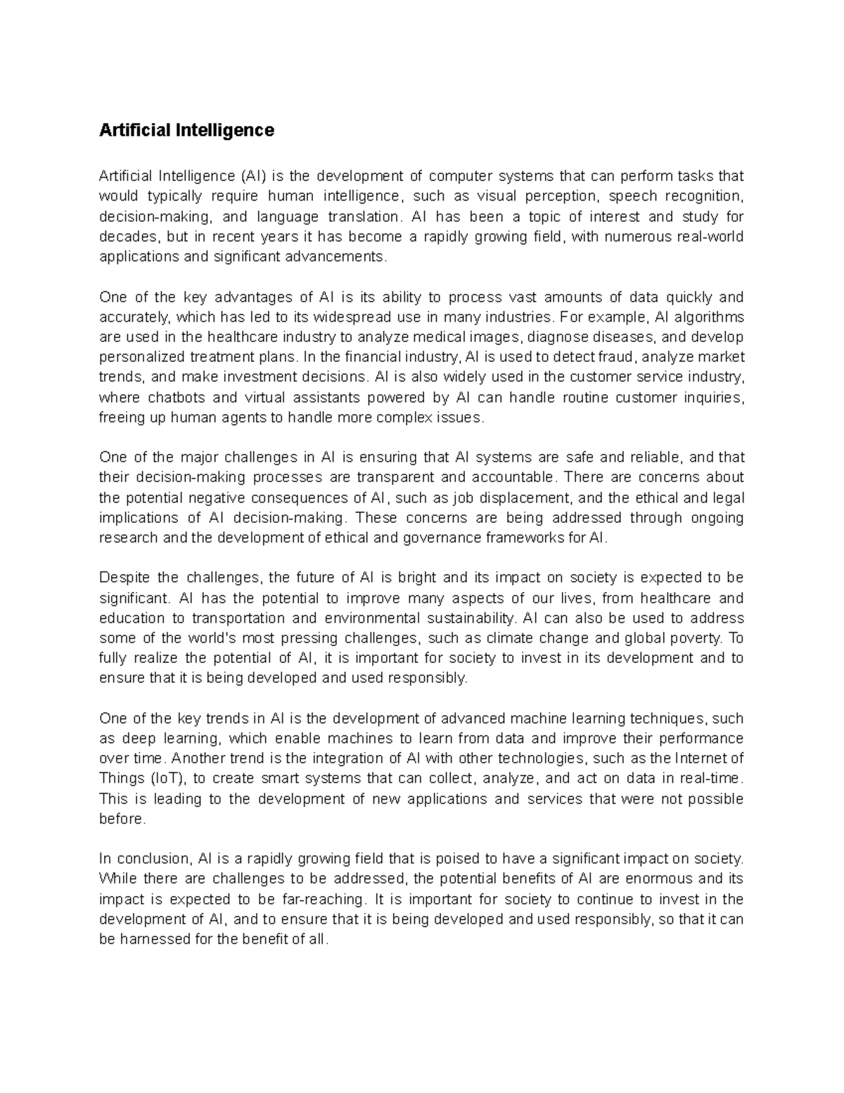 Essay Artificial Intellgience Course - Artificial Intelligence ...
