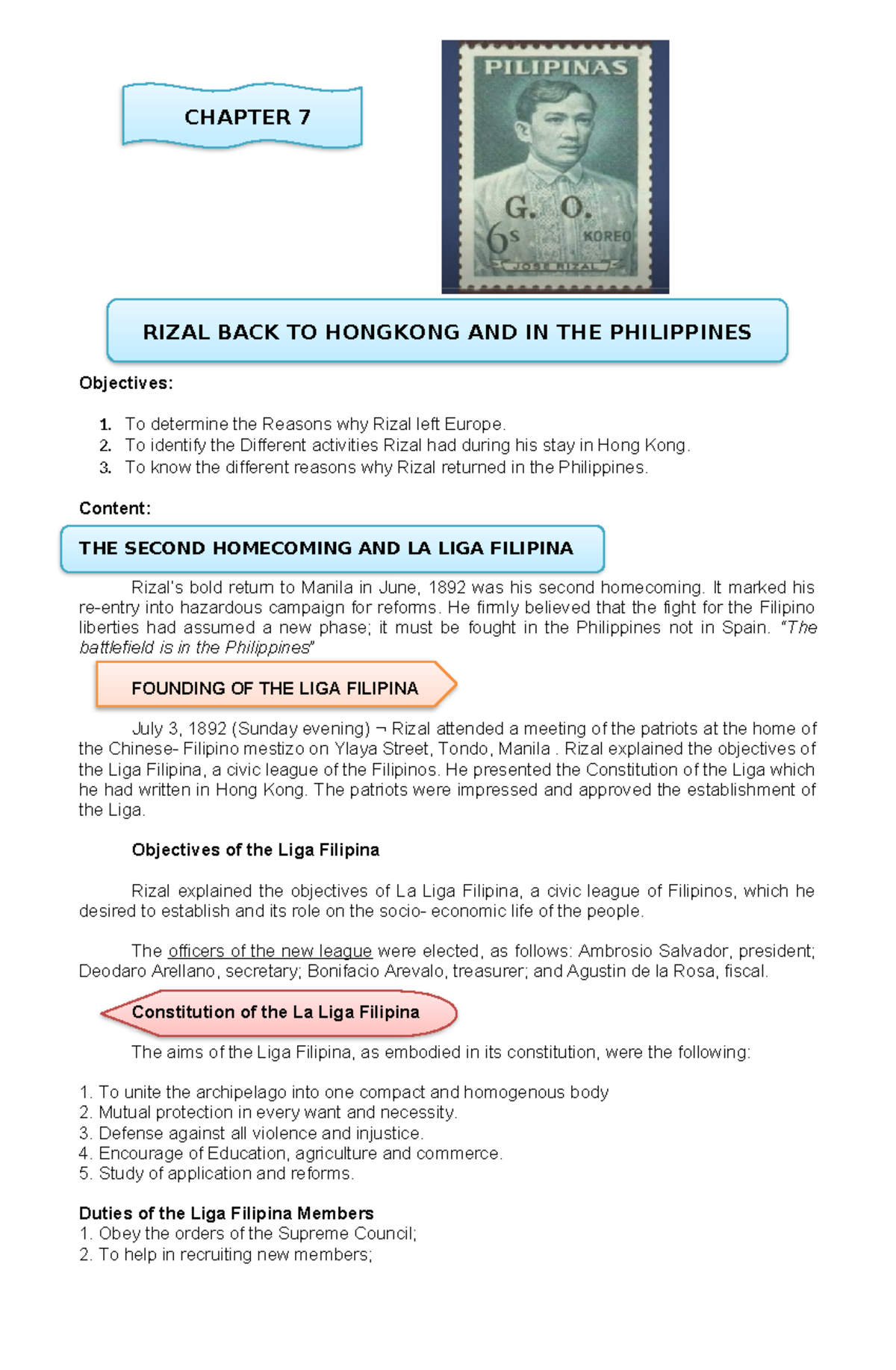 Chapter 7Rizal No Quiz - books - CHAPTER 7 RIZAL BACK TO HONGKONG AND ...