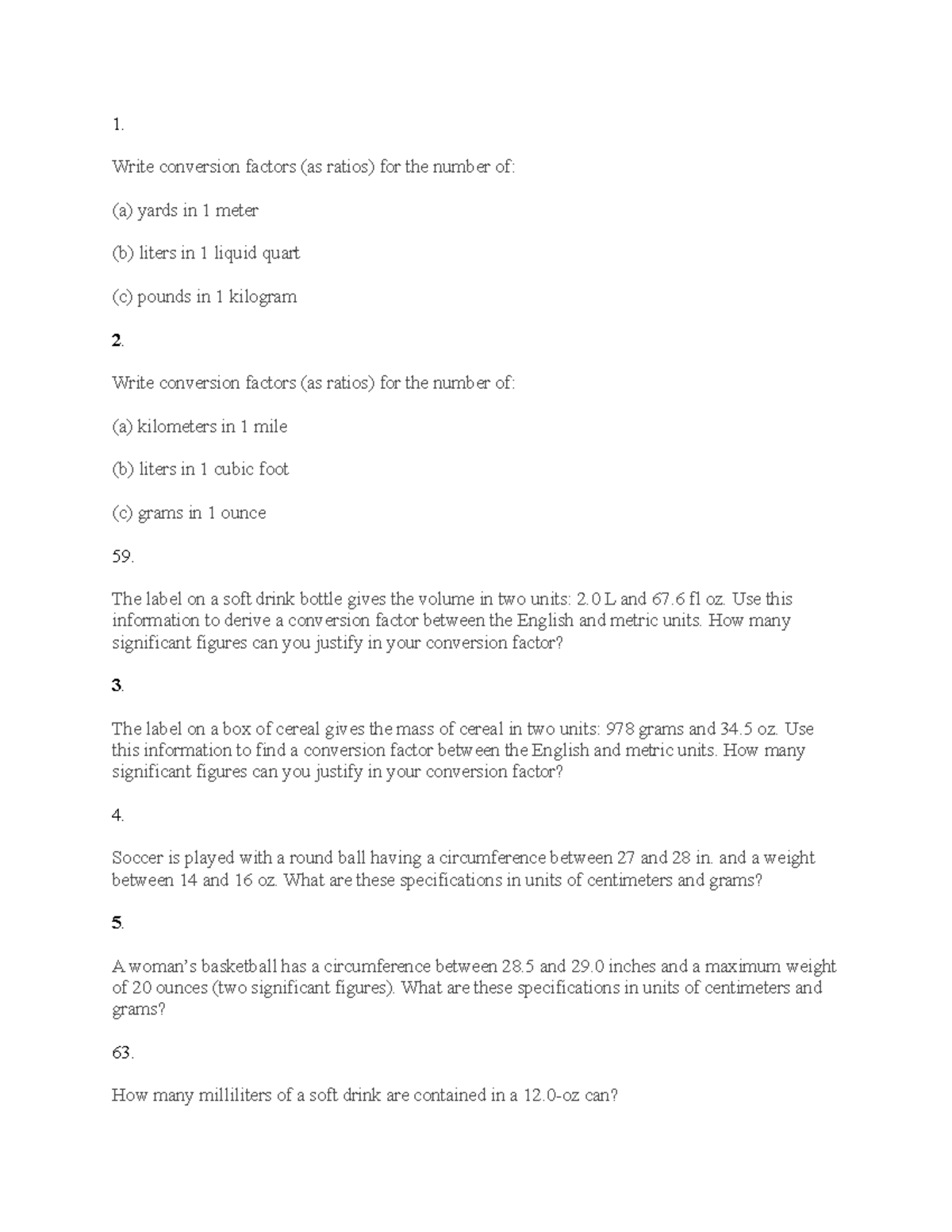 Exercises on mass density and temperature - Write conversion factors ...