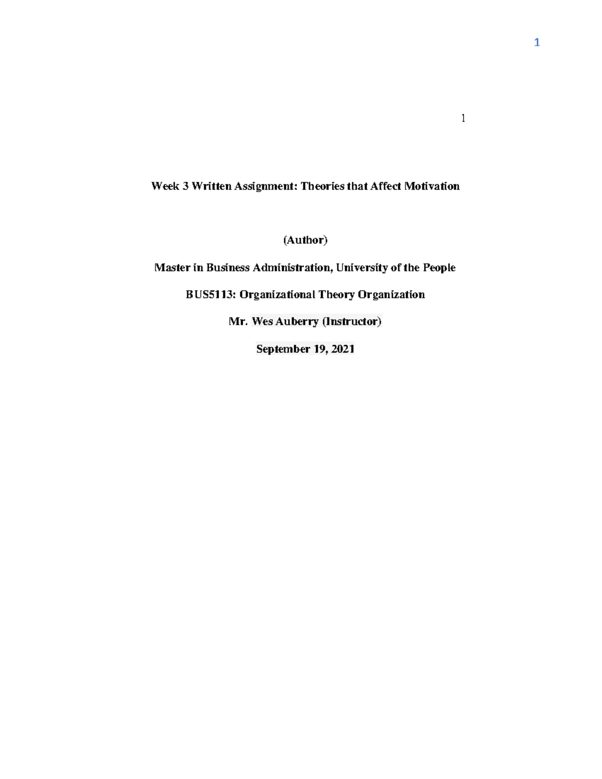 Written Assignment Unit 3 - BUS 5113 - UoPeople - Studocu