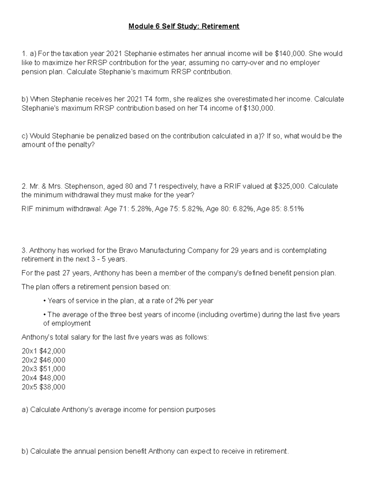 Module s 1 to 7 in the financial planning BMFS 204 course at Humber