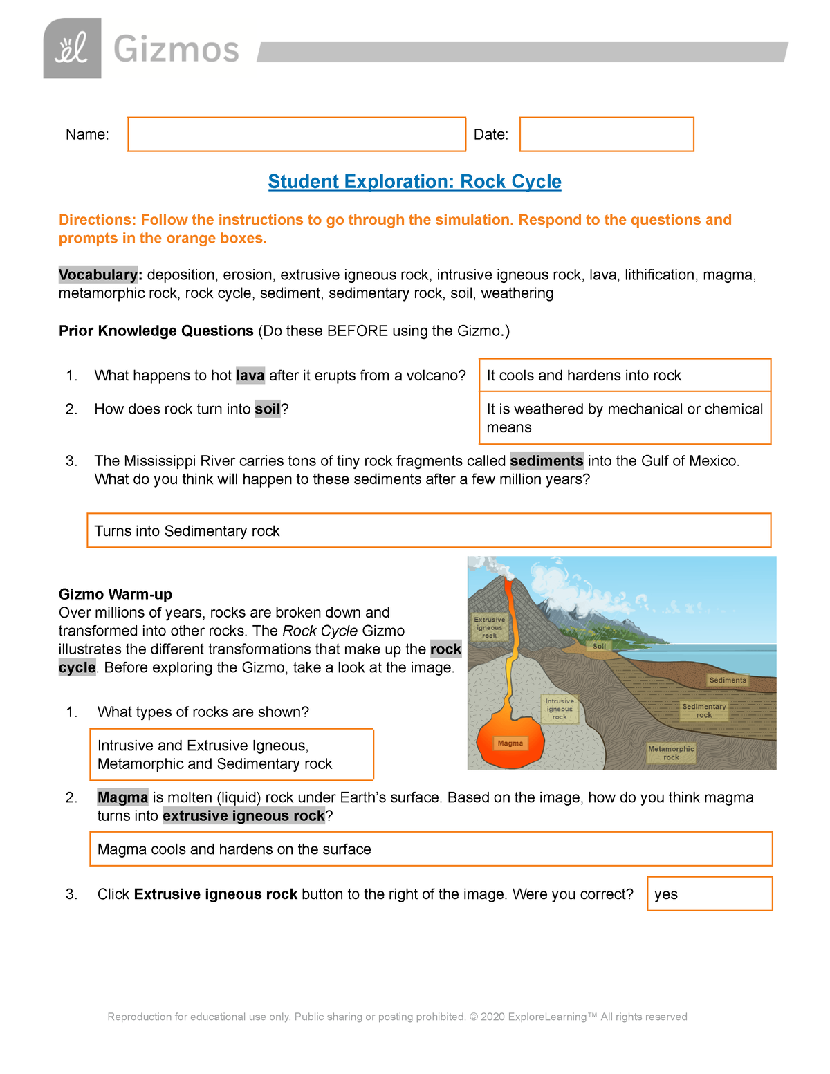 Rock Cycle Gizmo Name Date Student Exploration Rock Cycle