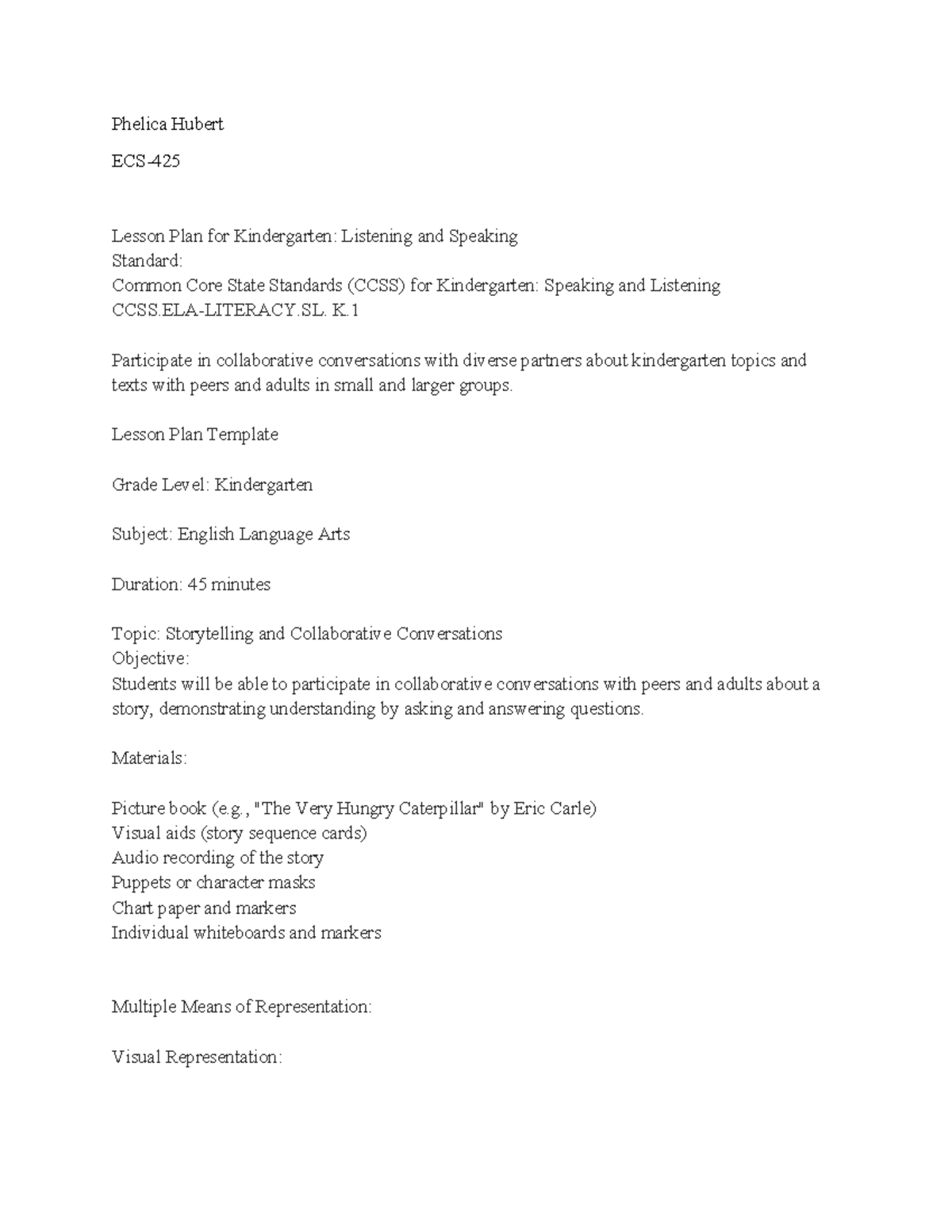 Lesson plan - assignment - Phelica Hubert ECS- Lesson Plan for ...