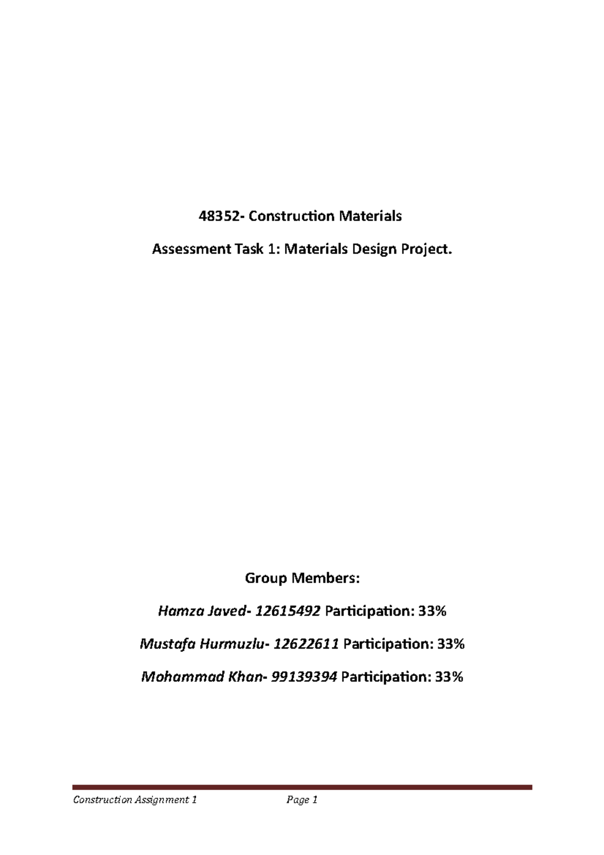 Materials Design Project Report 95 48352 Construction Materials
