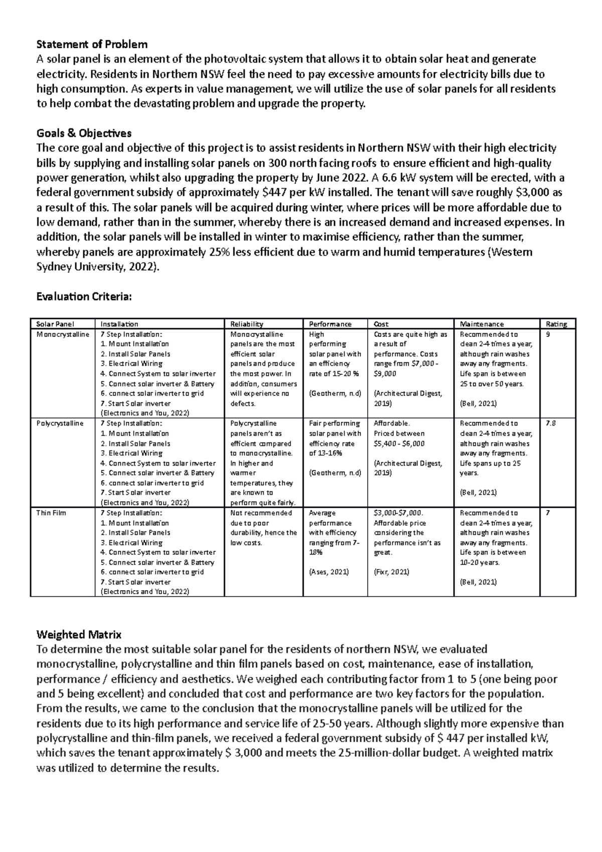 value-management-assessment-2-statement-of-problem-a-solar-panel-is