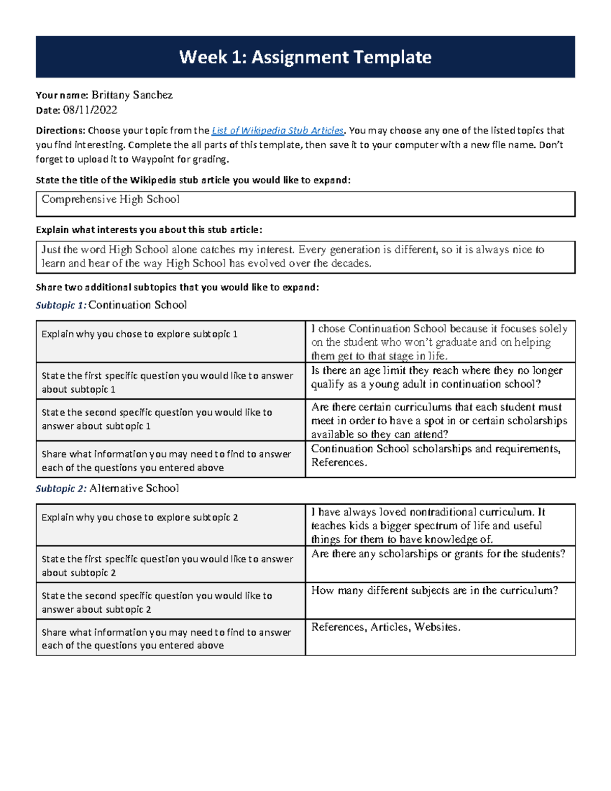 Week1 Assignment Wikipedia Stub Article - Your name: Brittany Sanchez ...