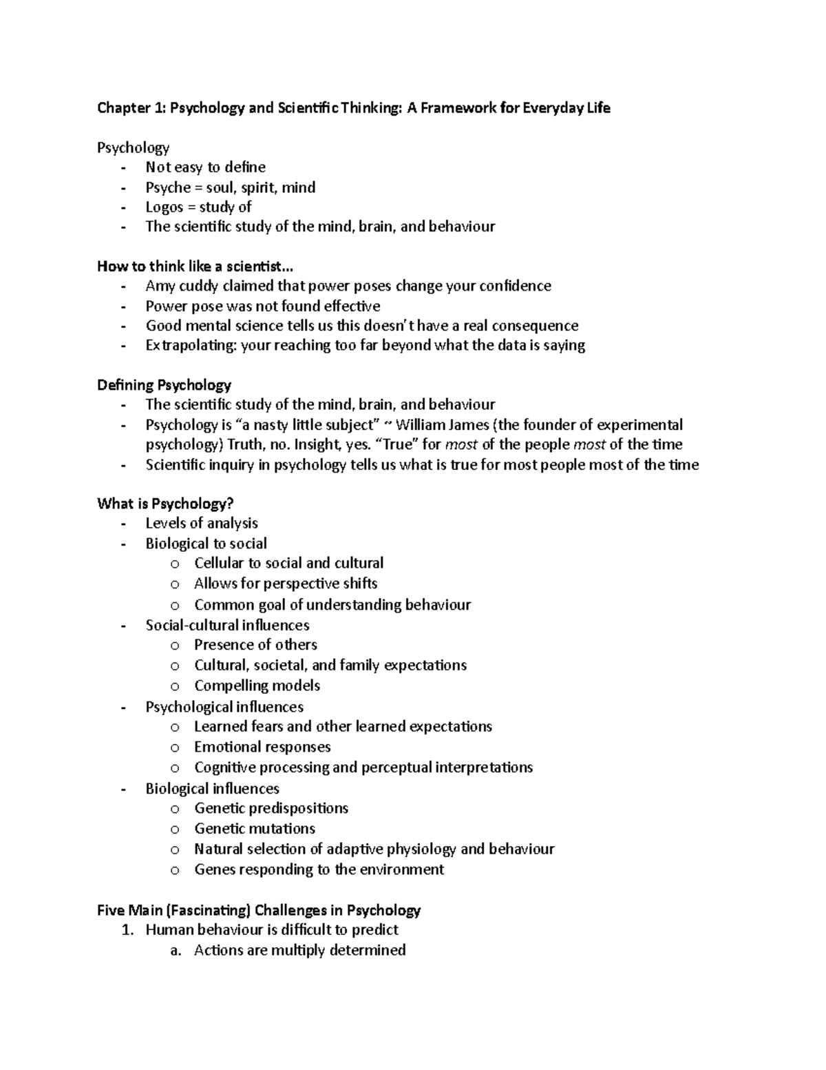 Chapter 1 notes psychology and scientific thinking - 02 46 115 - U of W ...