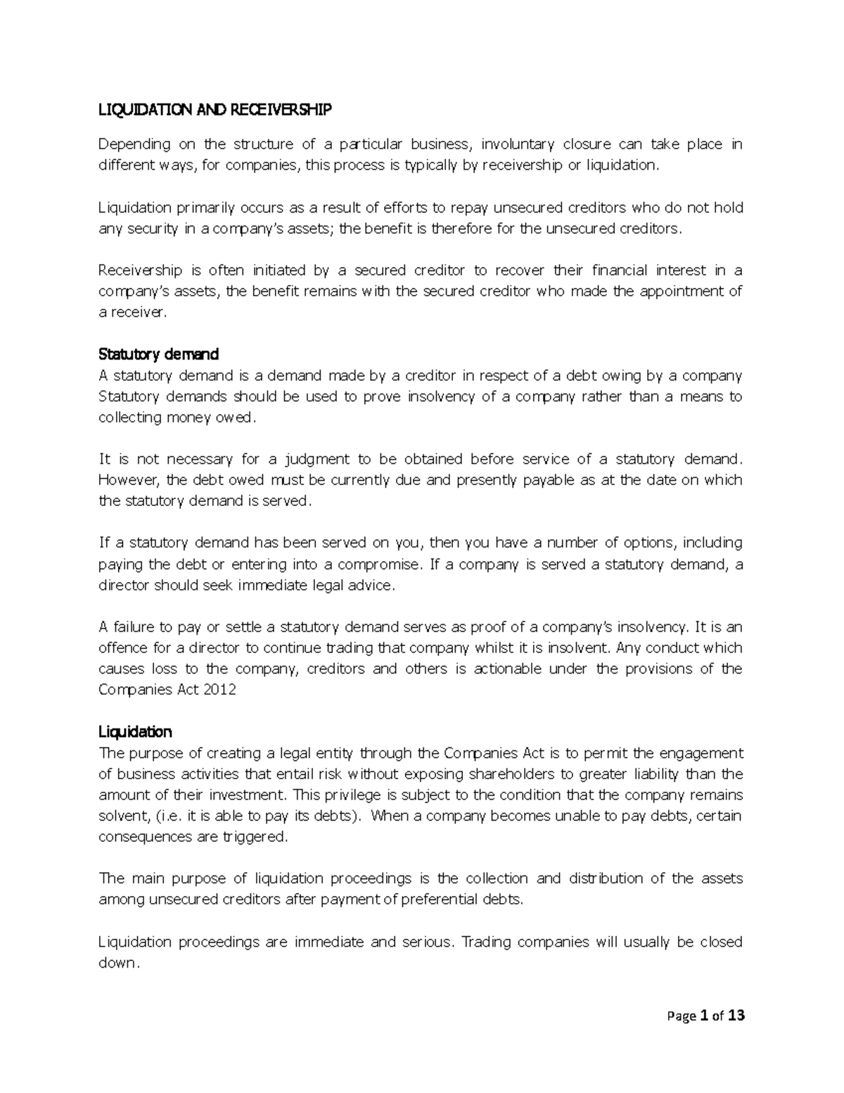 Liquidation AND Receivership Degree of commerce MUK Studocu