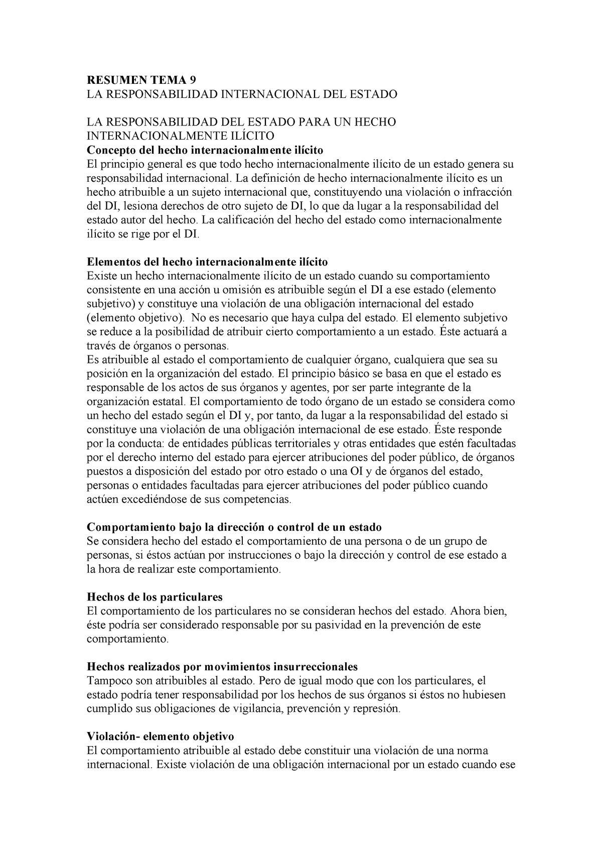 Resumen TEMA 9 - RESUMEN TEMA 9 LA RESPONSABILIDAD INTERNACIONAL DEL ...