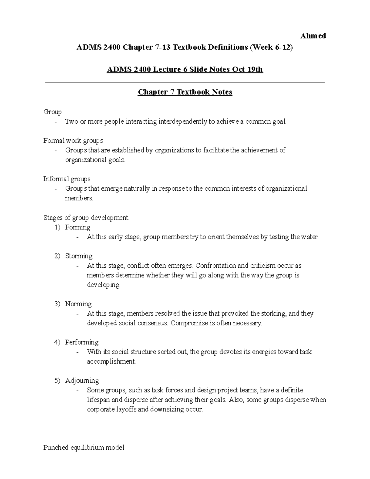 ADMS 2400 Final Exam Notes- Ahmed - ADMS 2400 Chapter 7-13 Textbook ...