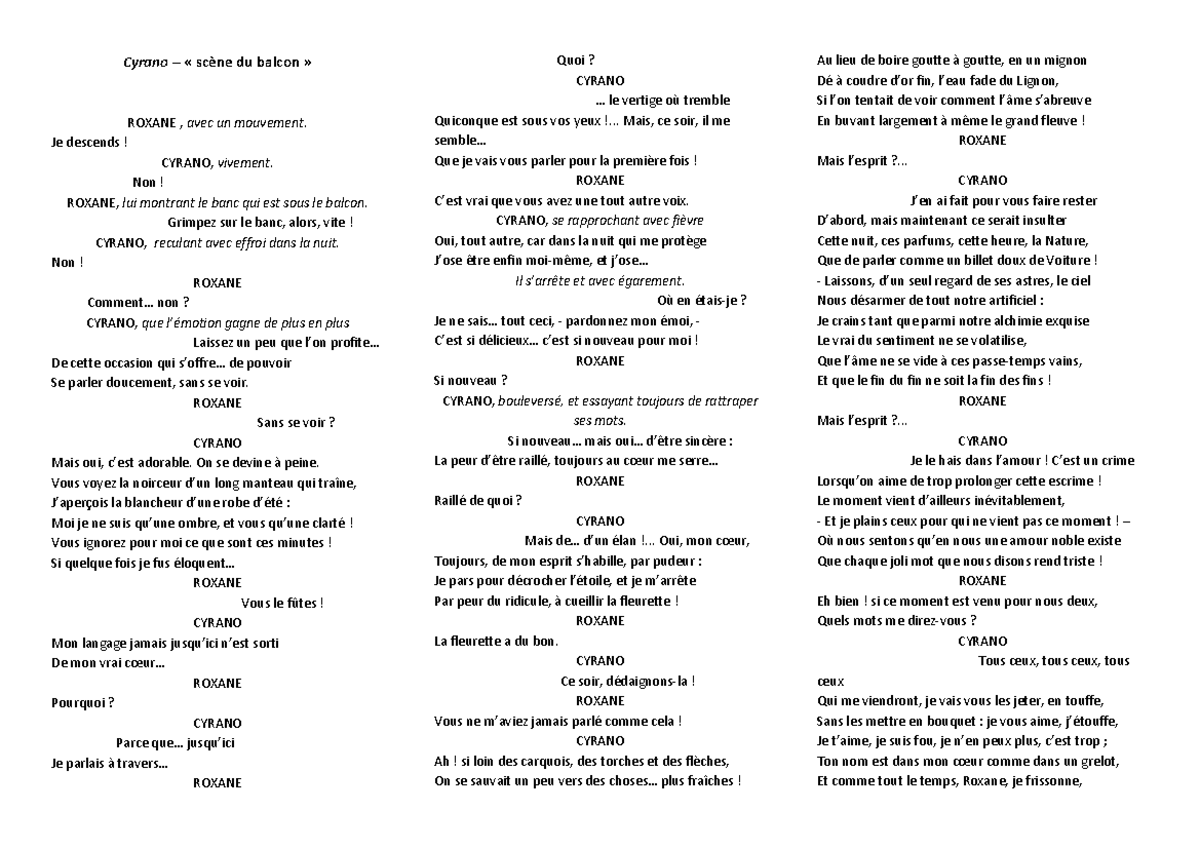 Cyrano De Bergerac Scène Du Balcon Analyse Linéaire www.studocu.com