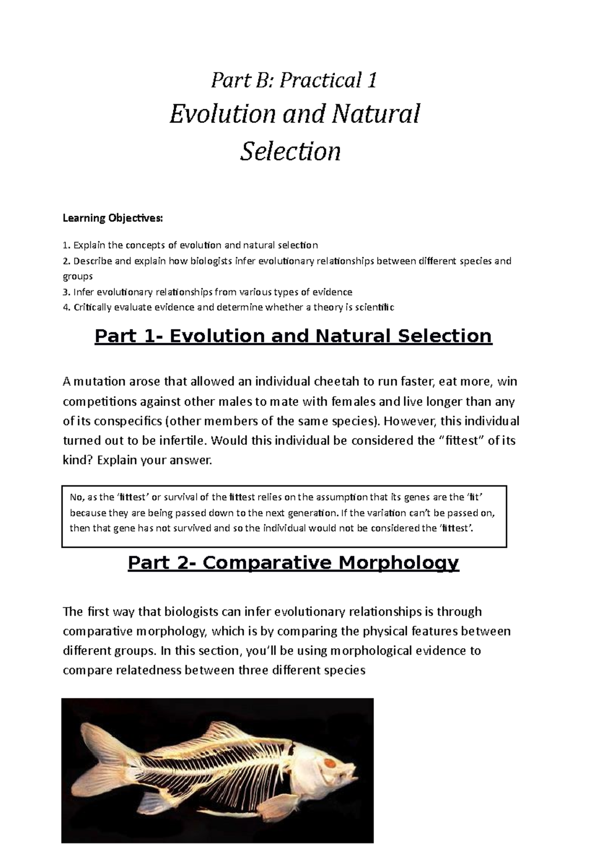 Online Labs - Part B - Part B: Practical 1 Evolution and Natural ...