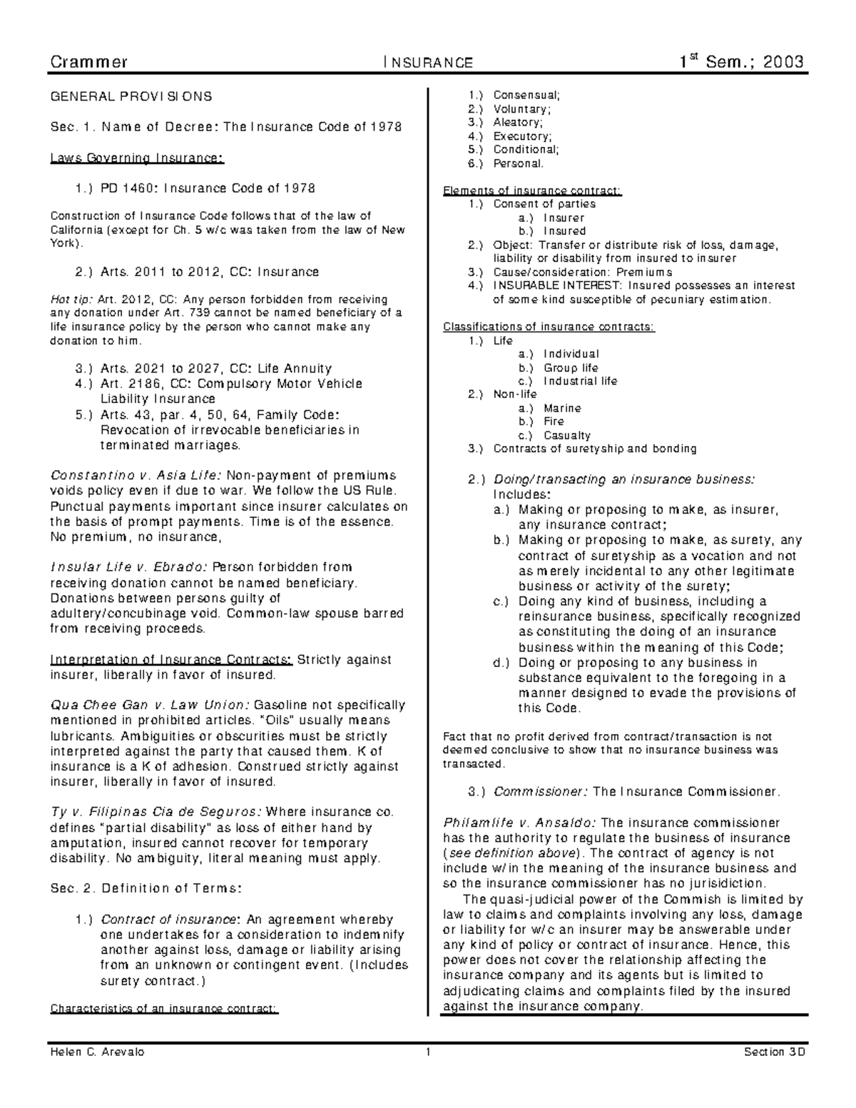 57458254-Insurance-Reviewer - GEN ERA L PROVI SI ON S Se c. 1. N a m e ...