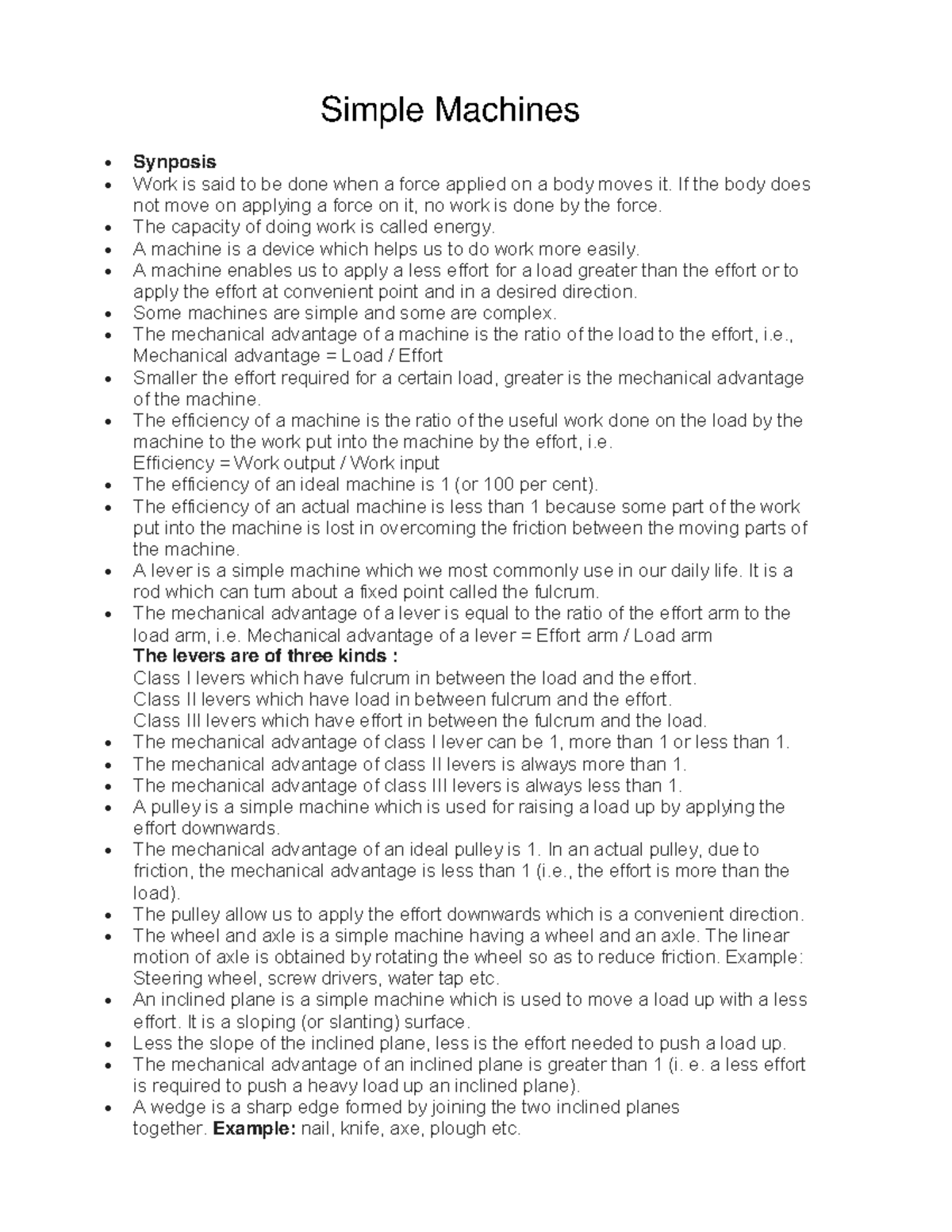 Simple Machines ncertbooksolutions Synposis Work is said to be done