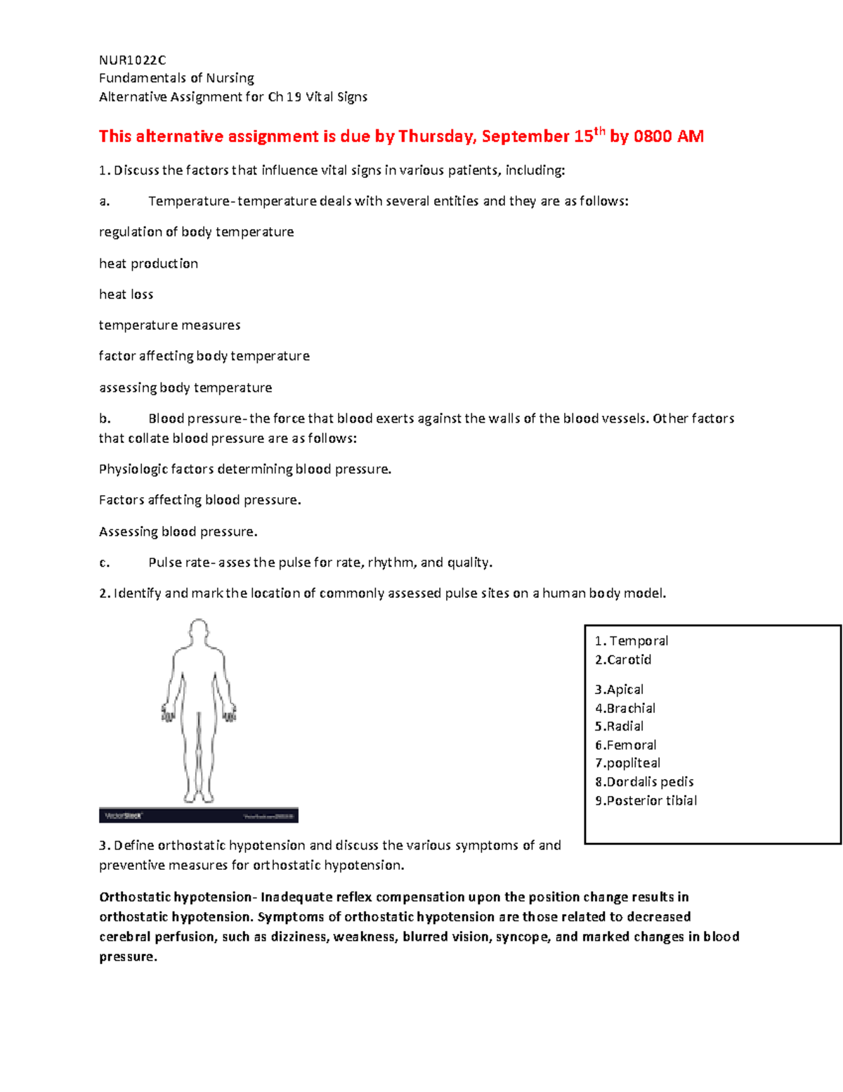 Ch 19 Vital Signs Alternative Assignment NUR1022C Fundamentals of