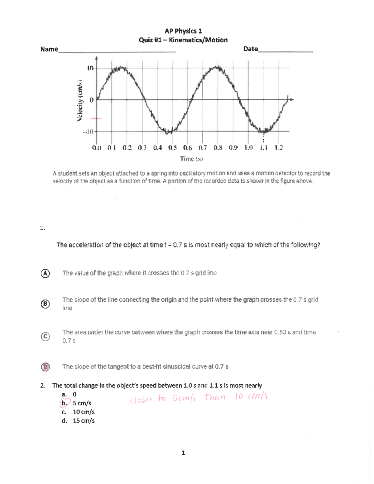 Kinematics Quiz 1 PHYS 121 Studocu