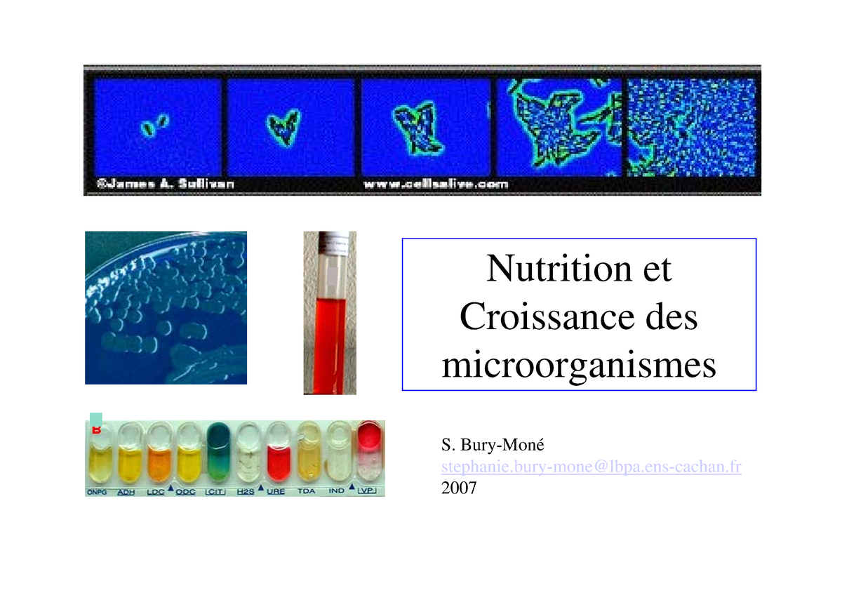 Nutrition - Cours - Nutrition Et Croissance Des Microorganismes S. Bury ...