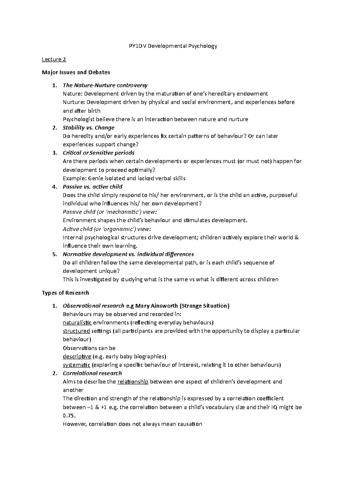 PY1DV Developmental Psychology- Part 1 Lecture 2 - PY1DV Developmental ...