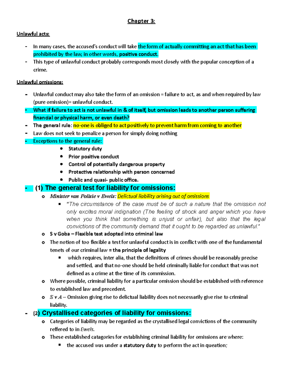 Chapter 3 Unlawful conduct and Ommissions - Chapter 3: Unlawful acts ...