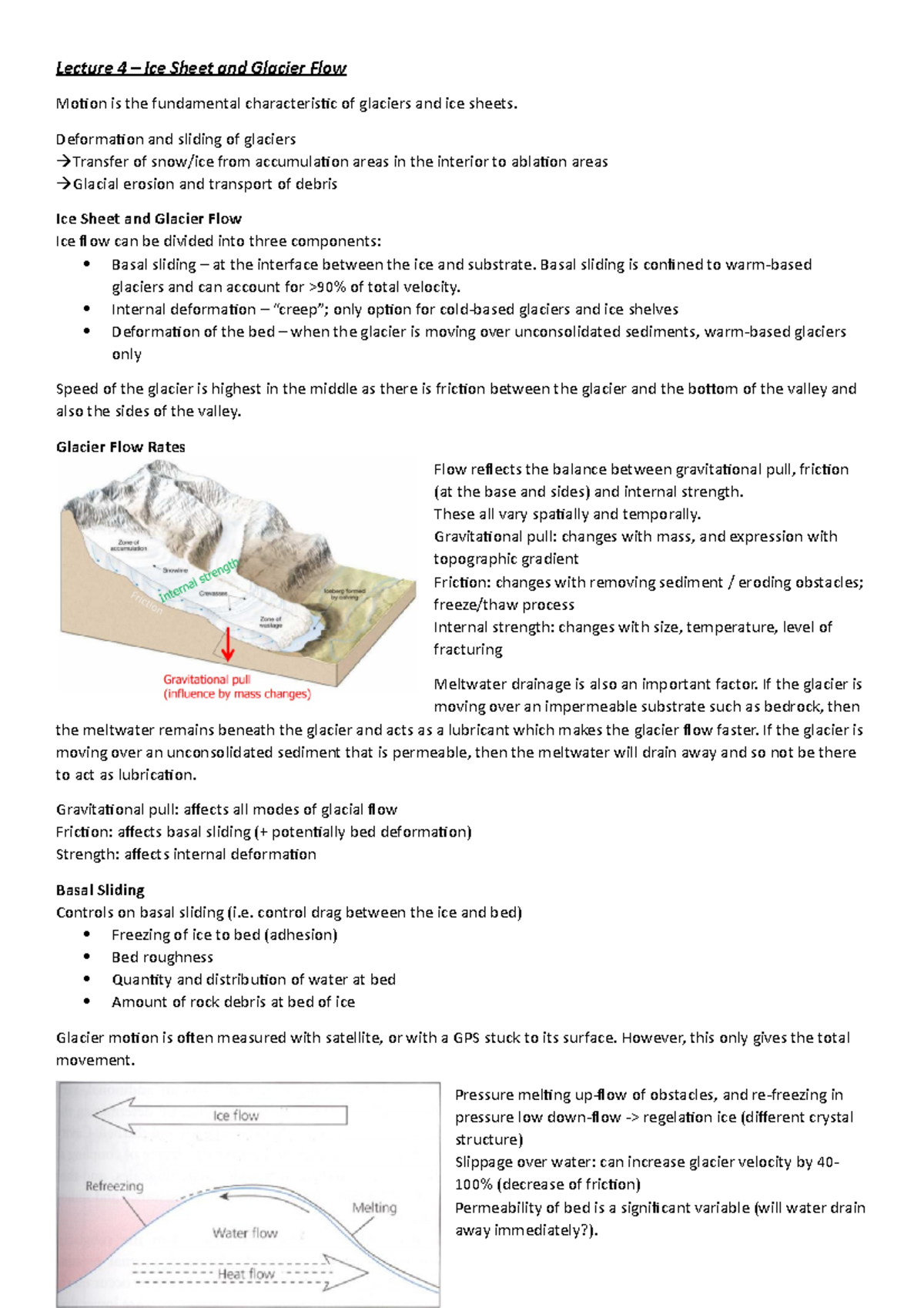 Lecture 4 ice sheet and glacier flow Lecture 4 Ice Sheet and