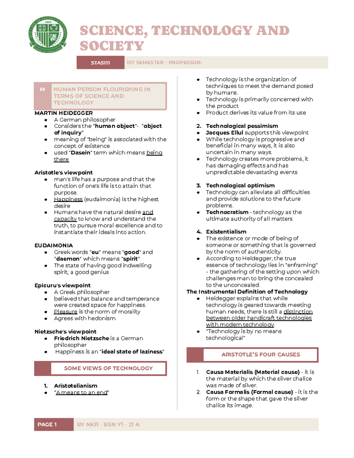 STAS111 M - Reviewer - M HUMAN PERSON FLOURISHING IN TERMS OF SCIENCE ...