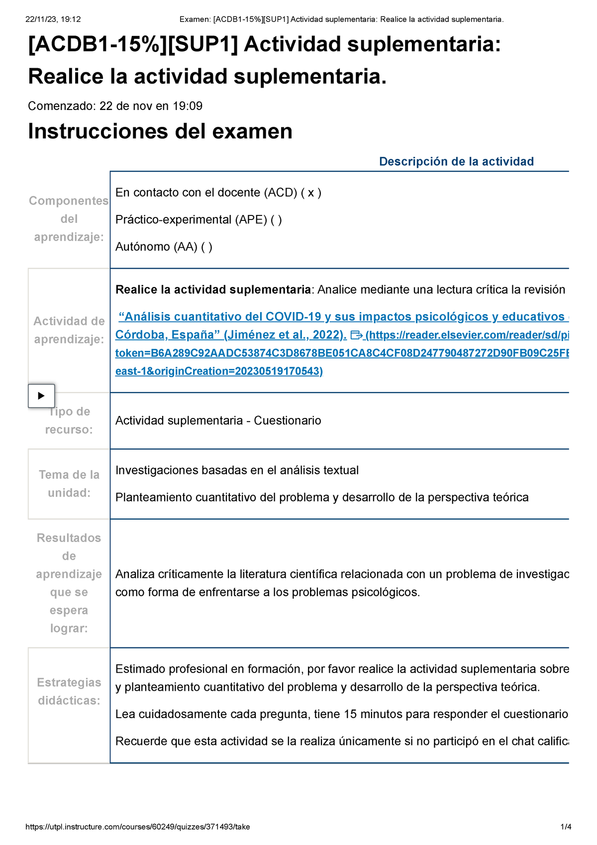 Examen [ACDB 1-15%][SUP 1] Actividad Suplementaria Realice La Actividad ...