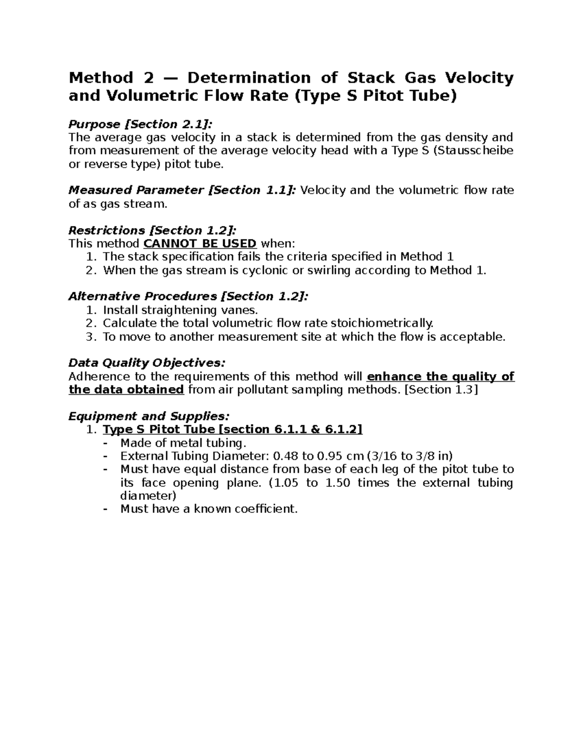 Method 2 - Notes - Method 2 — Determination of Stack Gas Velocity and ...