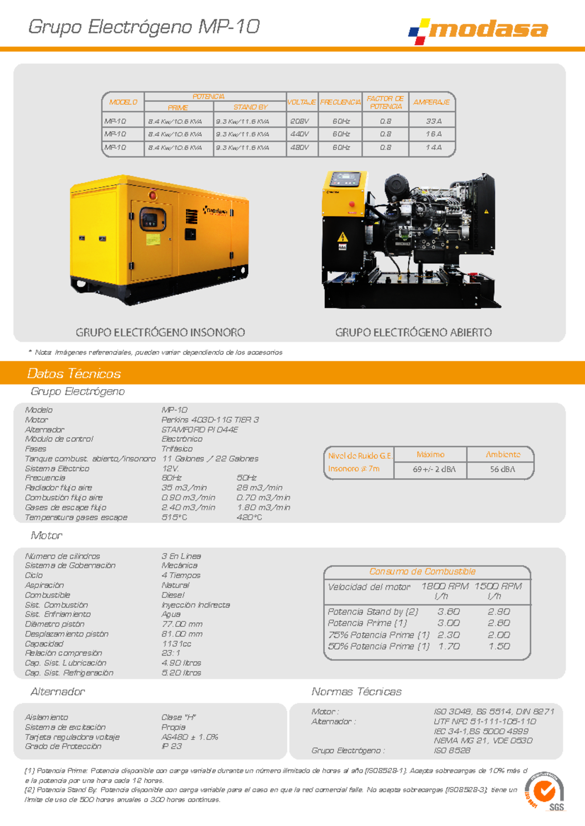 Ficha Tecnica Modasa 10KVA - Modelo MP- Motor Perkins 403D-11G TIER 3 ...
