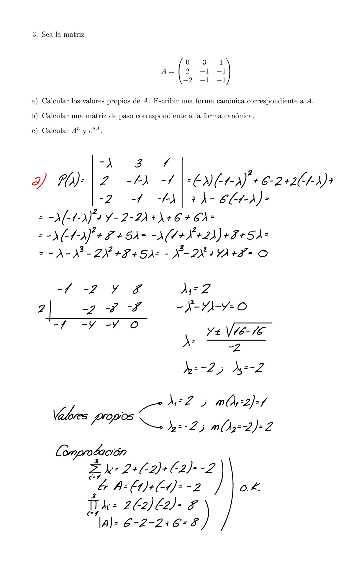 Ejercicio 3. Complementarios - Y 3 1 A) PA)= 2 -1-1-1=41/-1-+12+6-2+2 ...